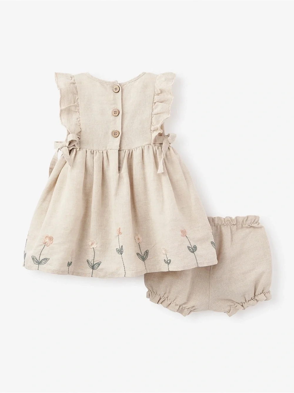 Elegant Baby Natural Linen Floral Embroidered Dress
